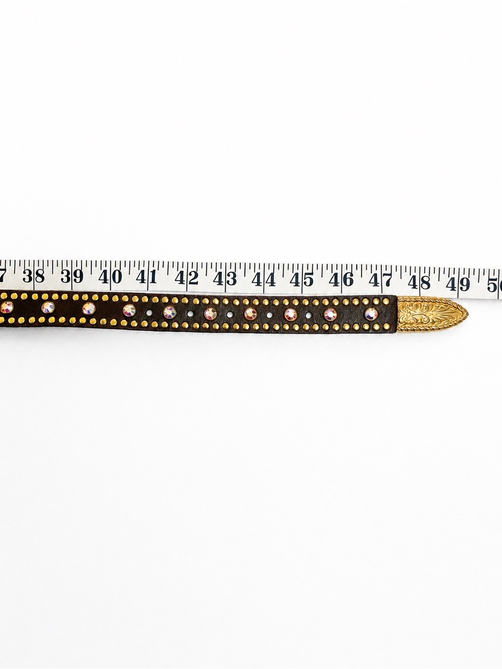 Nocona Western Belt XXL Genuine Leather Gold Studs Rhinestones Ornate Buckle - Picture 6 of 6